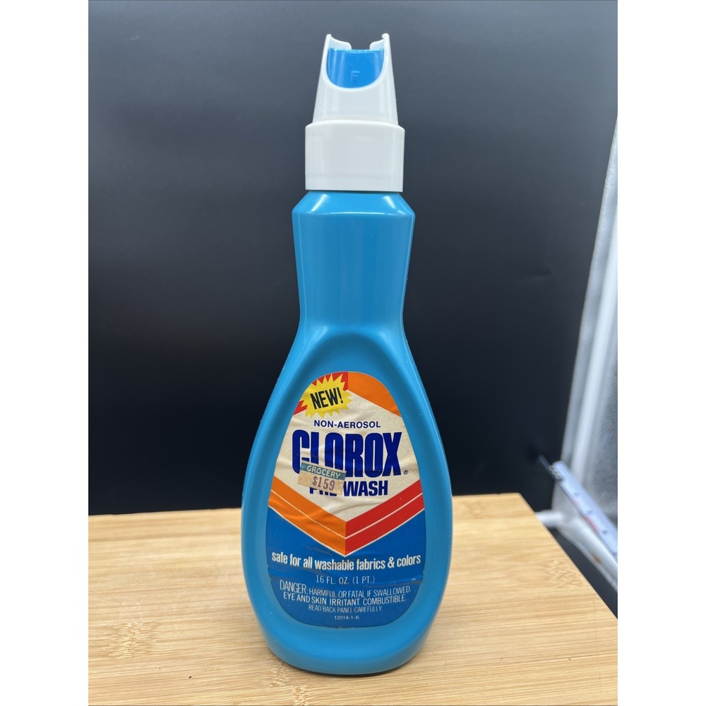 Vintage 1980 CLOROX Pre-Wash Stain Remover  Discontinued 16oz 1987 3/4 FULL Prop